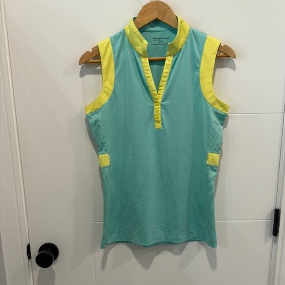 Maggie Lane Sleeveless Aqua and Yellow Women's Top size medium - Picture 1 of 7